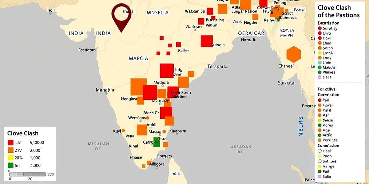 Map of India showing Clove Clash download distribution with highest concentration in coastal regions and major cities
