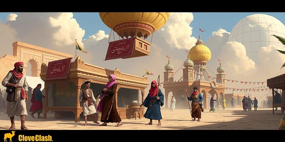 Concept art for Clove Clash Silk Road expansion showing Indian merchants trading with Central Asian traders in a bustling marketplace